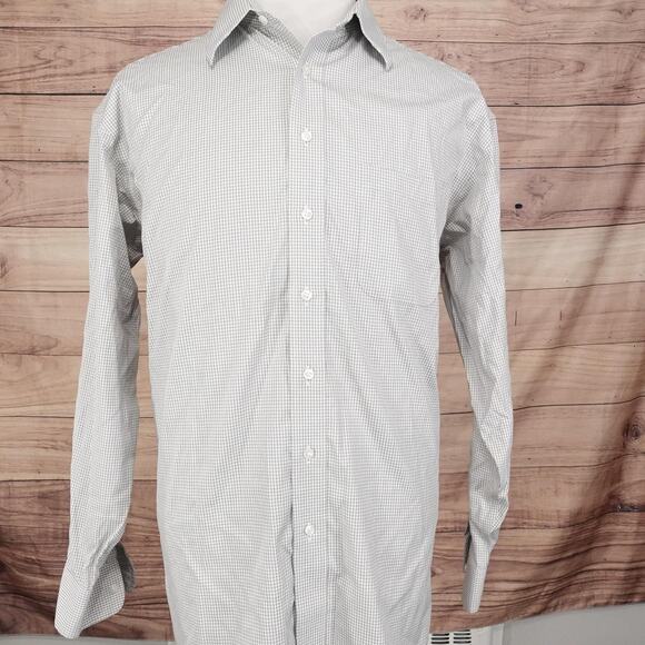 Roundtree & Yorke Gold Label Shirt Mens 16.5 35 Gray Check Button Down Pocket - Picture 3 of 8